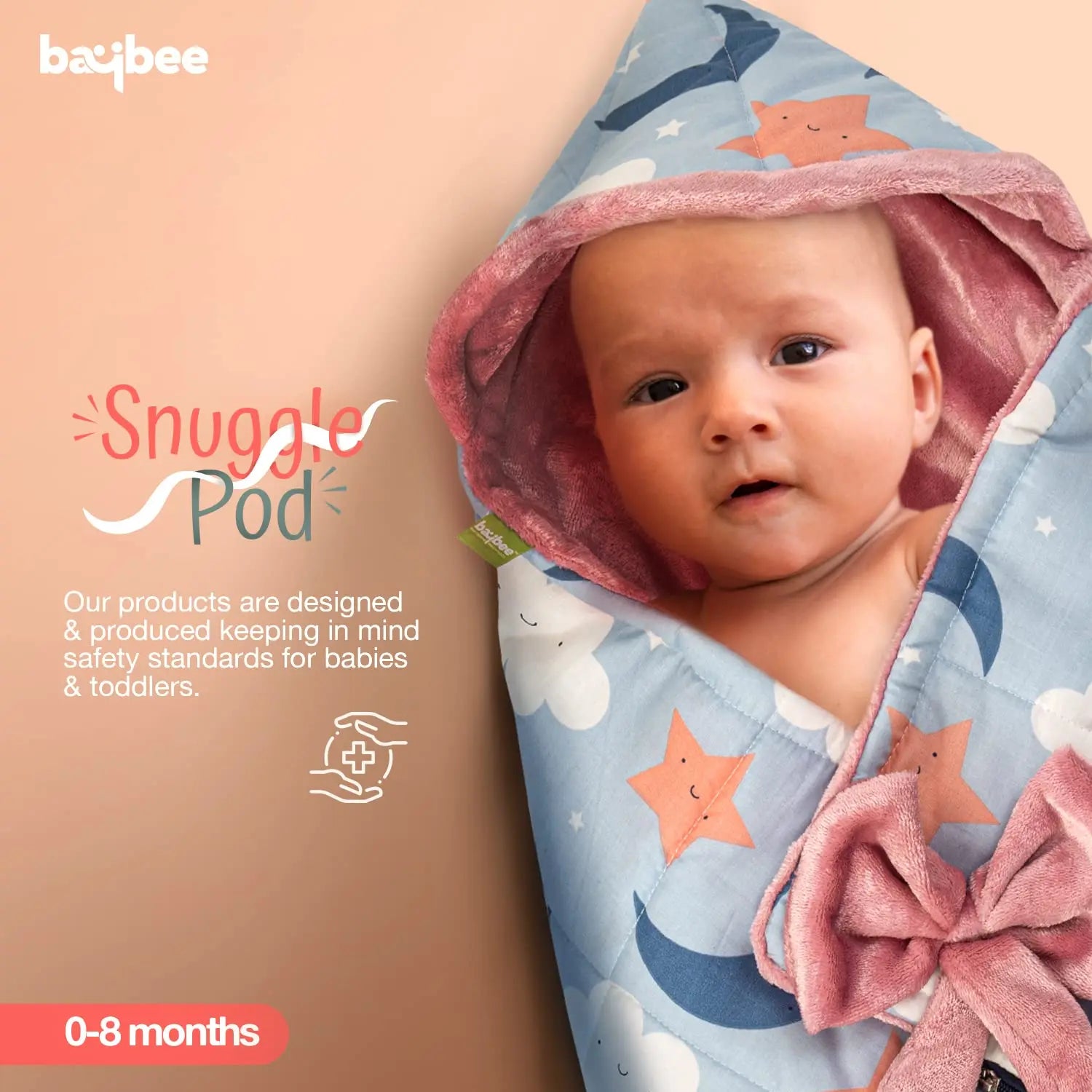 BAYBEE Cotton Baby Snuggle Pod Swaddle Wrap for Newborn with U Shape Ring Head Protection Support - Image 2
