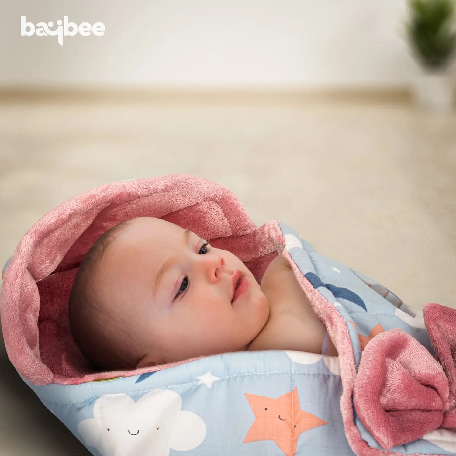 BAYBEE Cotton Baby Snuggle Pod Swaddle Wrap for Newborn with U Shape Ring Head Protection Support - Image 3