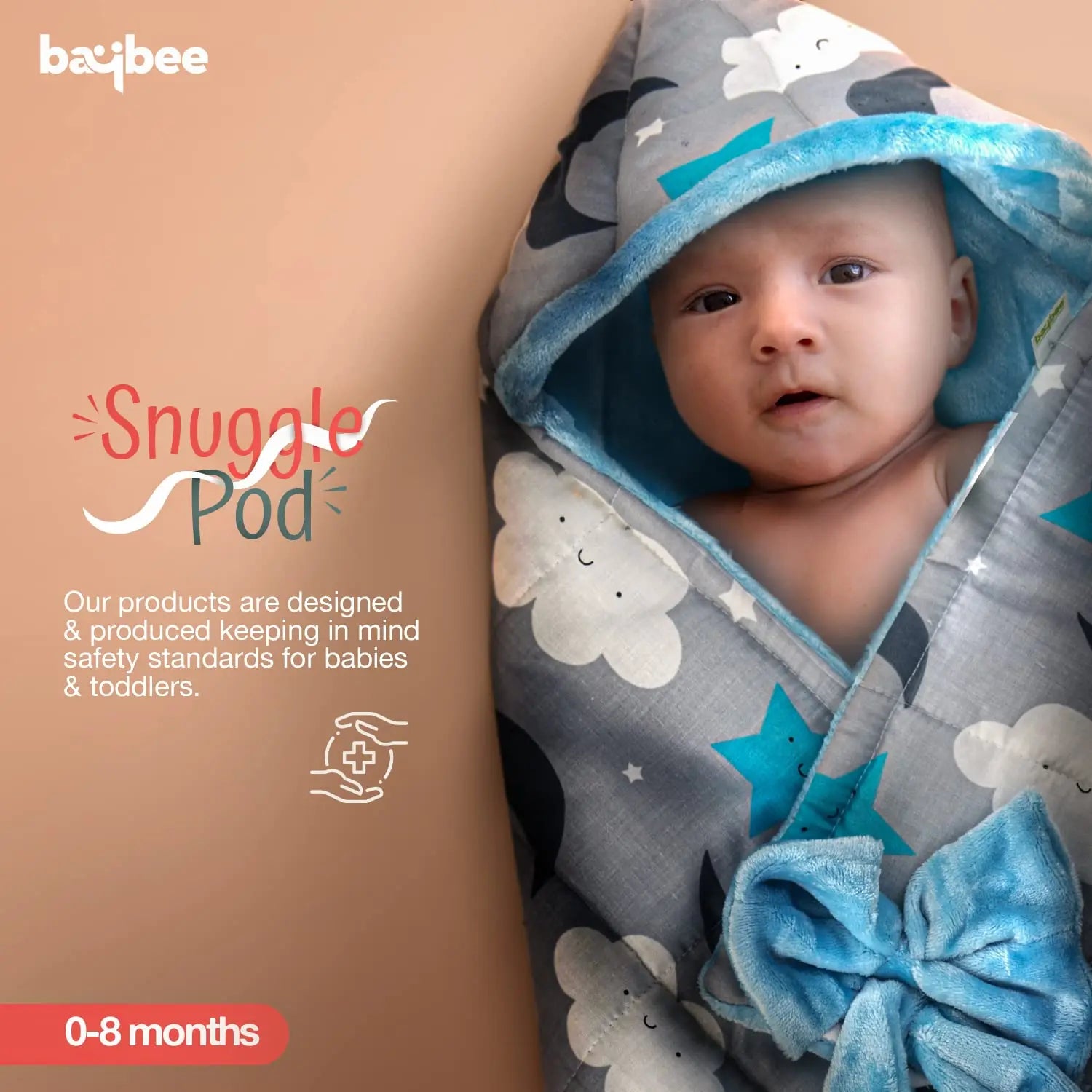 BAYBEE Cotton Baby Snuggle Pod Swaddle Wrap for Newborn with U Shape Ring Head Protection Support - Image 9