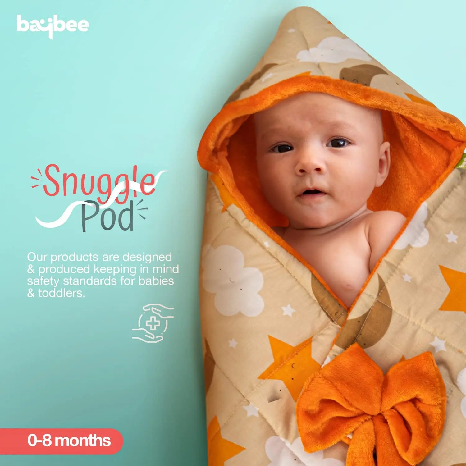 BAYBEE Cotton Baby Snuggle Pod Swaddle Wrap for Newborn with U Shape Ring Head Protection Support - Image 16