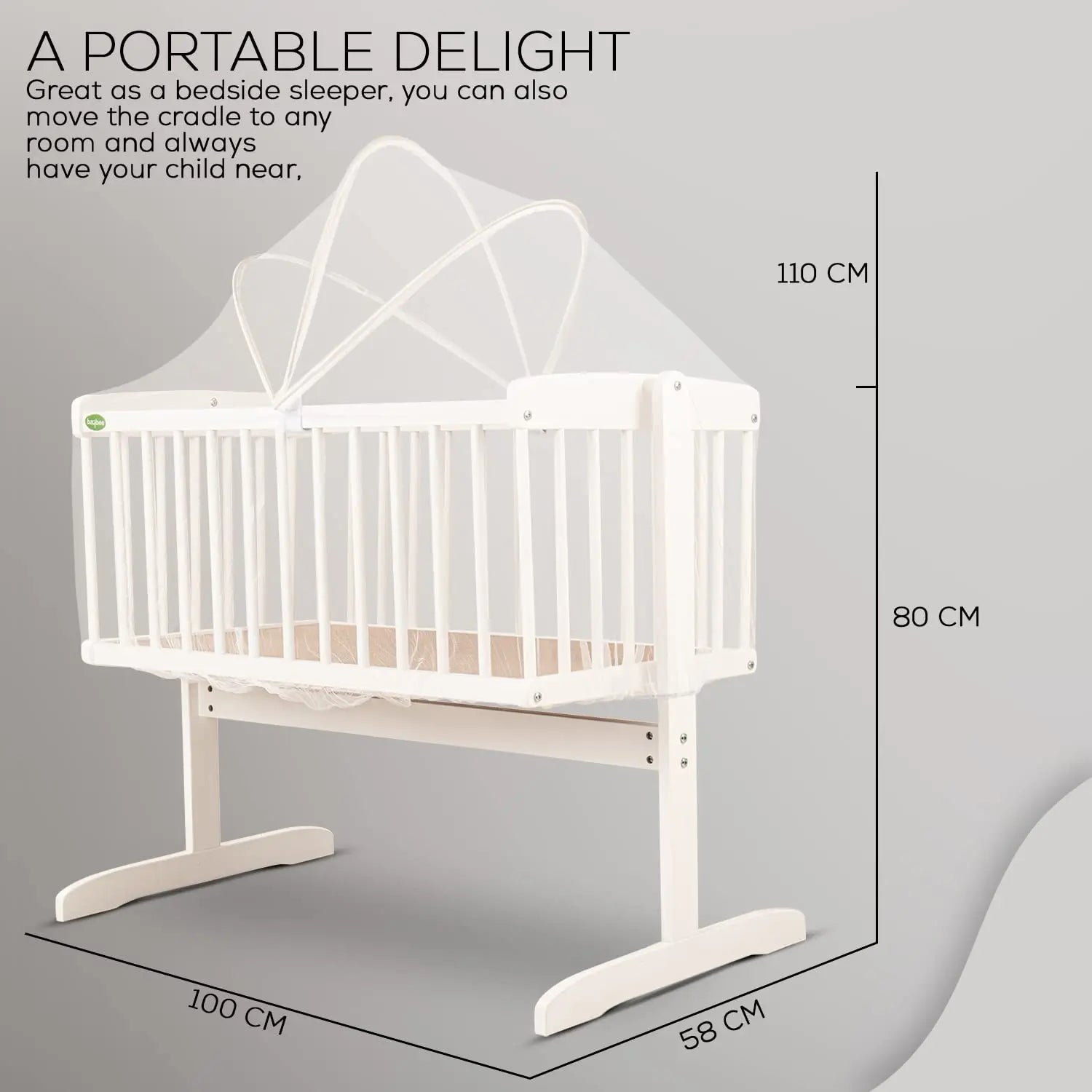 BAYBEE Medusa Cradle for Baby, Adjustable Height, Baby Cot, Mosquito Net & Mattress - Image 7