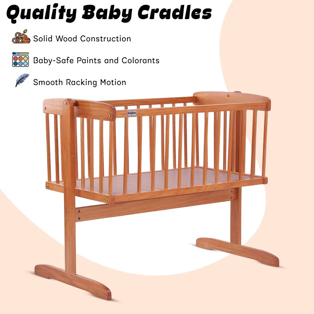 BAYBEE Medusa Cradle for Baby, Adjustable Height, Baby Cot, Mosquito Net & Mattress - Image 9
