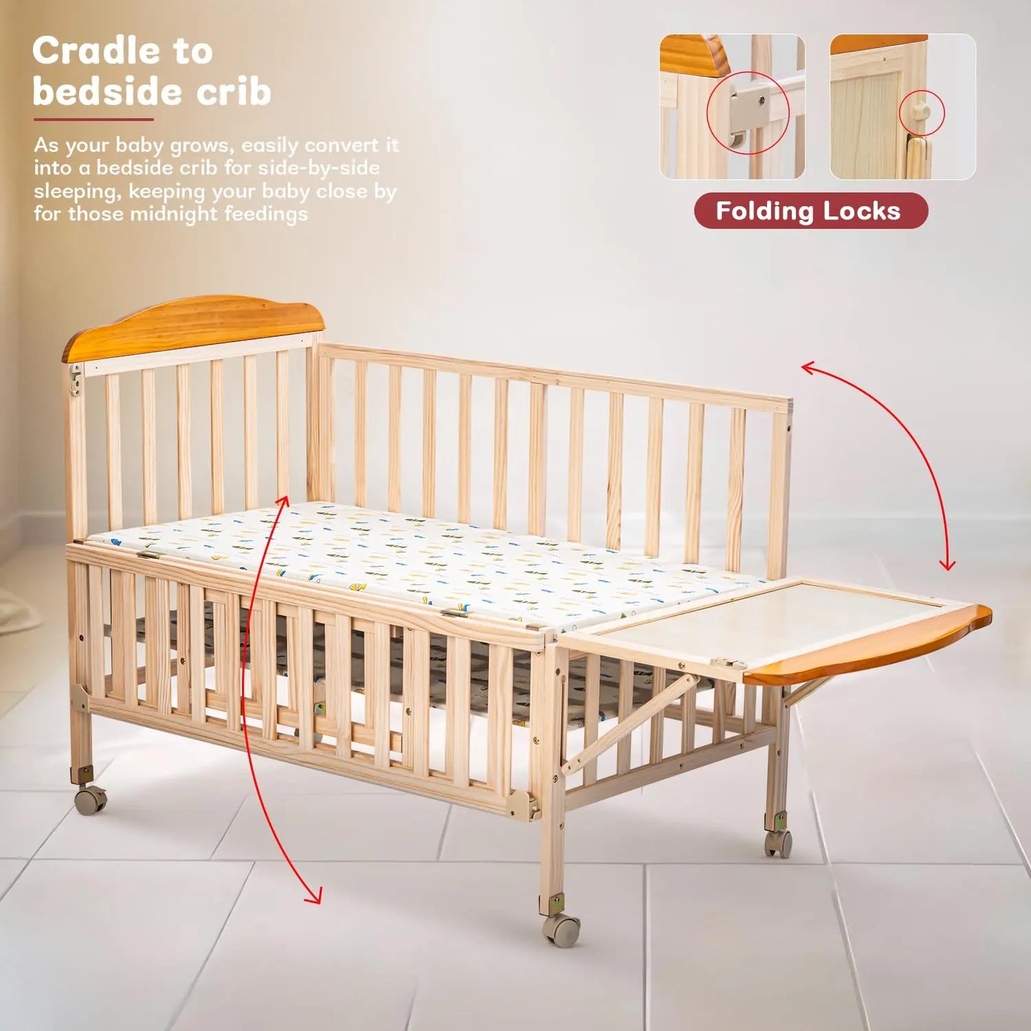 Baybee Crolla 3 in 1 Wooden Cradle for New Born Baby - Image 4