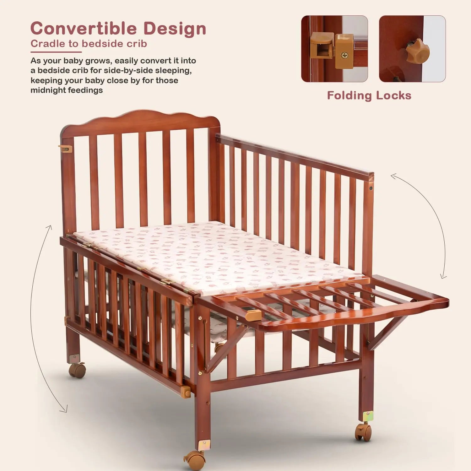 Baybee Hormony Nest Convertible Wooden Cradle for New Born Baby - Image 3