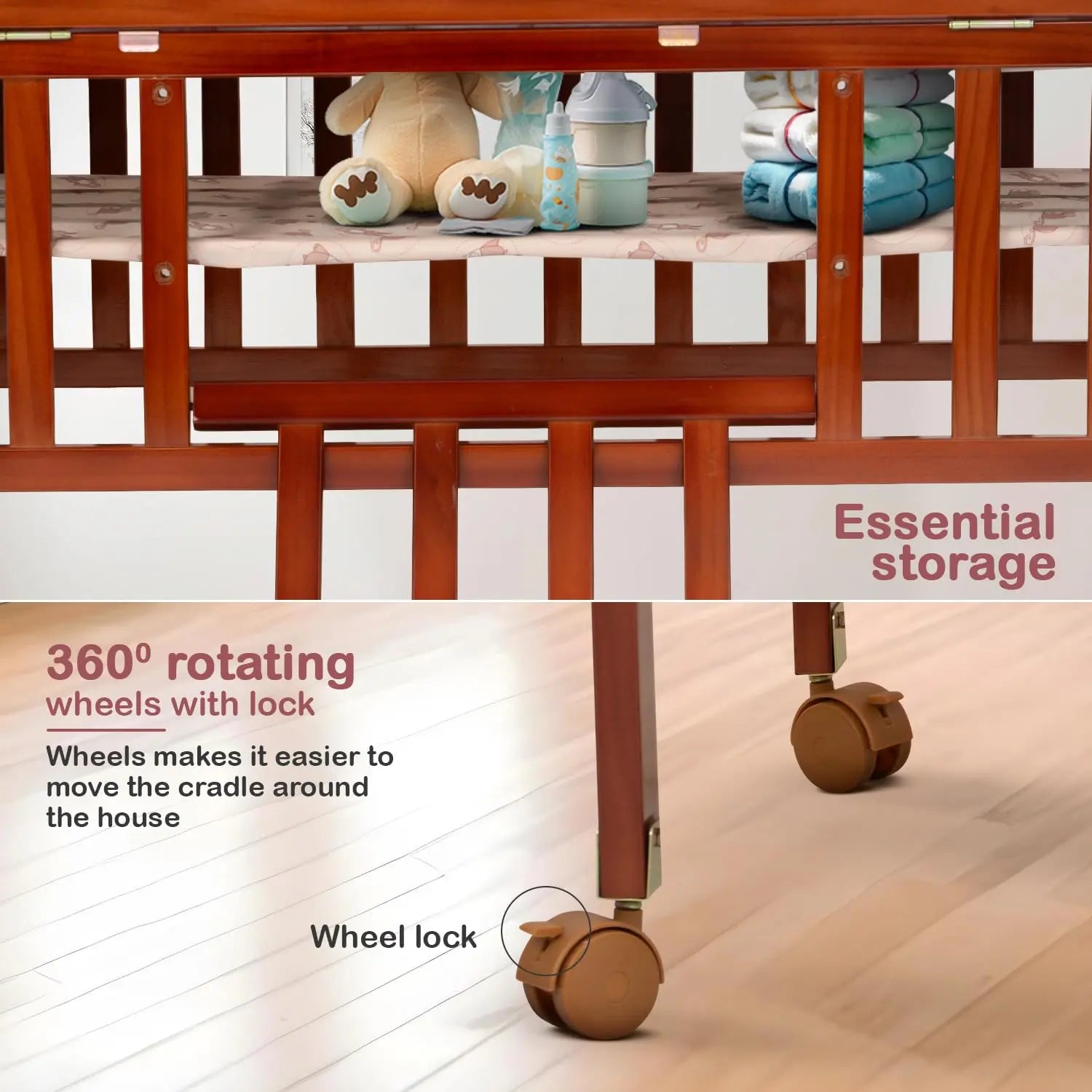 Baybee Hormony Nest Convertible Wooden Cradle for New Born Baby - Image 5
