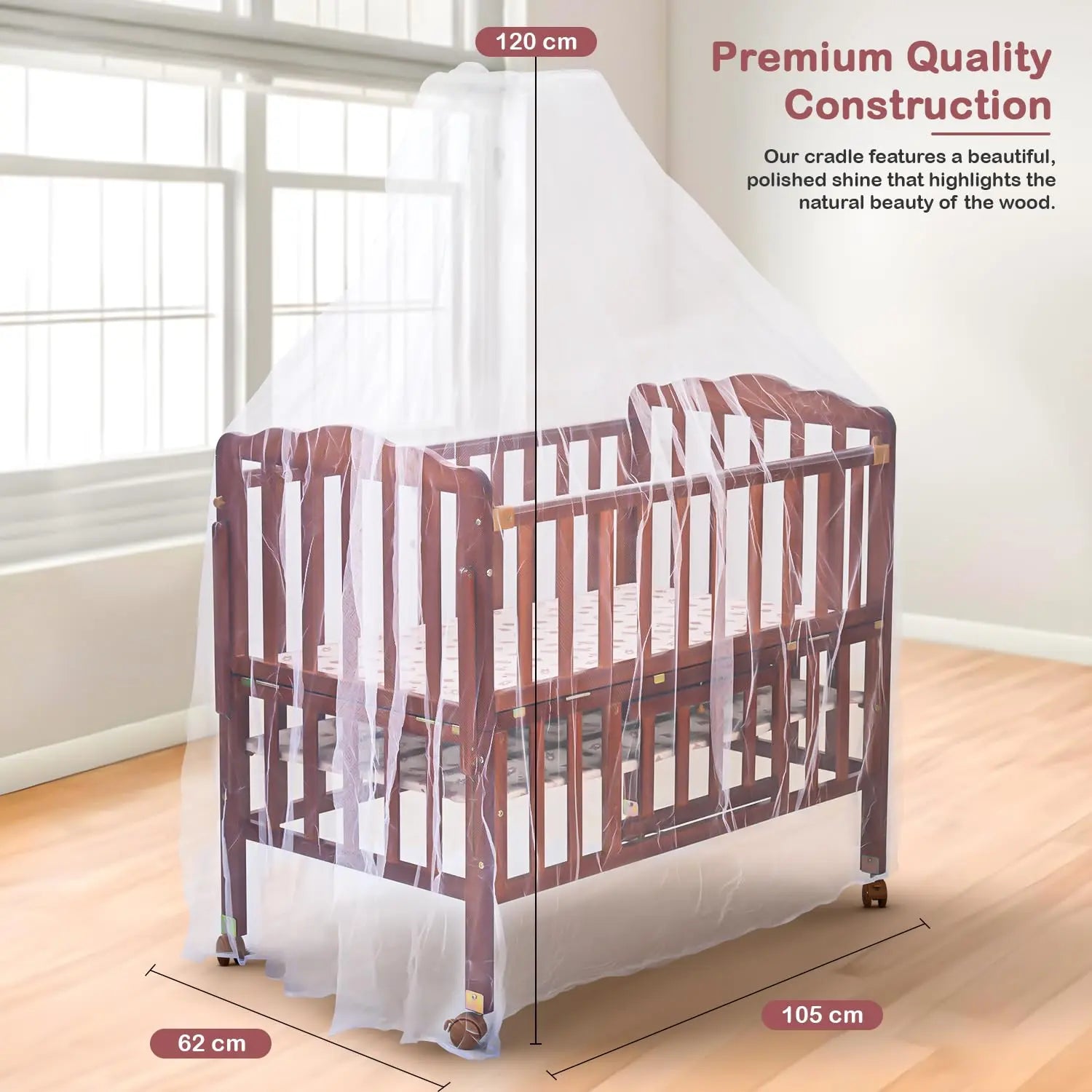 Baybee Hormony Nest Convertible Wooden Cradle for New Born Baby - Image 6