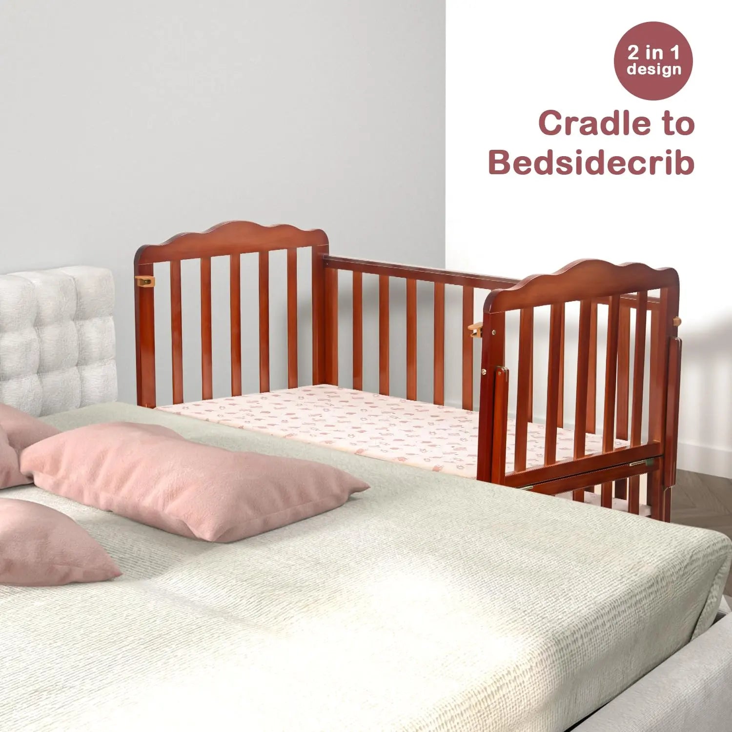 Baybee Hormony Nest Convertible Wooden Cradle for New Born Baby - Image 7